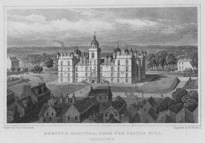 Ospedale di Heriot, dal Castle Hill, Edimburgo da Thomas Hosmer Shepherd
