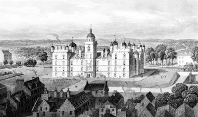 Ospedale di Heriot, dalla Castle Hill, inciso da William Watkins, c.1830 da Thomas Hosmer Shepherd