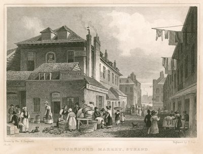 Mercato di Hungerford, vicino agli edifici di York, The Strand, Londra da Thomas Hosmer Shepherd