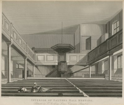 Interno della Salters Hall Meeting, situata in St Swithins Lane, Cannon Street, Londra da Thomas Hosmer Shepherd
