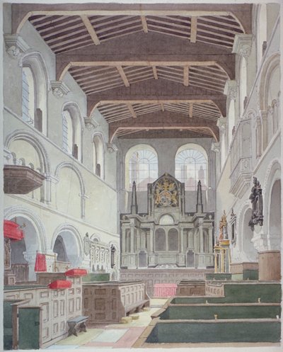 Vista interna della Chiesa di San Bartolomeo il Grande, Smithfield, Città di Londra, 1821 da Thomas Hosmer Shepherd