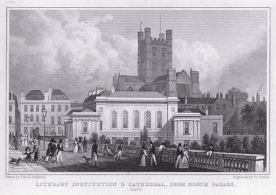 Istituzione letteraria e cattedrale, da North Parade, Bath da Thomas Hosmer Shepherd