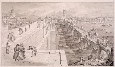 Ponte di Londra vecchio e nuovo, Londra, 1831 da Thomas Hosmer Shepherd