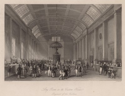 Sala lunga nella Dogana di Londra, per il pagamento dei dazi doganali da Thomas Hosmer Shepherd