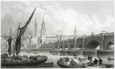 Vecchio Ponte di Londra, da Southwark, 1829 da Thomas Hosmer Shepherd
