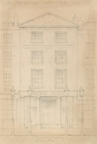 Schizzo originale a matita del Teatro Adelphi, Londra, di Thomas H Shepherd da Thomas Hosmer Shepherd