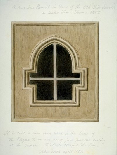 Pannello nella porta della Ship Tavern, Water Lane, Città di Londra, 1857 da Thomas Hosmer Shepherd