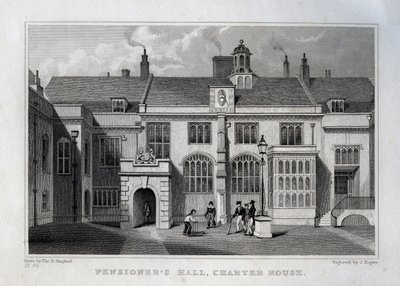 Sala dei Pensionati, Charter House, inciso da John Rogers, 1830 da Thomas Hosmer Shepherd