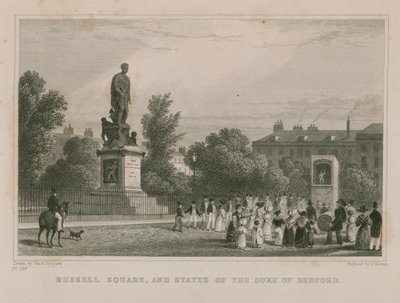 Russell Square e statua del Duca di Bedford da Thomas Hosmer Shepherd