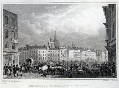 Mercato di Smithfield dai Barrs, inciso da Thomas Barber, c.1830 da Thomas Hosmer Shepherd