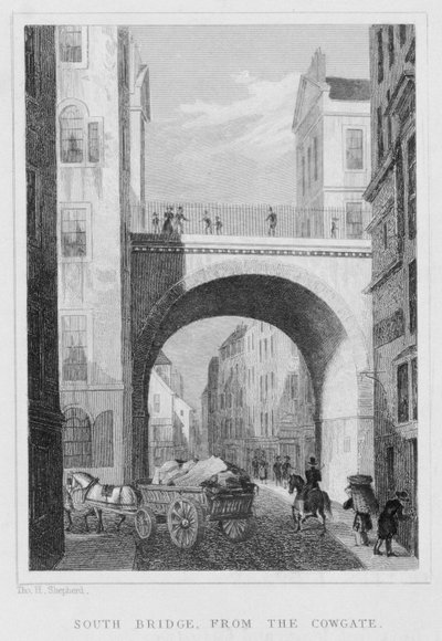 Ponte Sud dal Cowgate, Edimburgo inciso da William Watkins, 1831 da Thomas Hosmer Shepherd