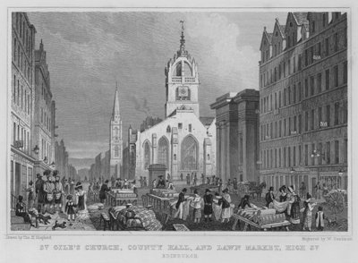 Chiesa di San Gile, County Hall e Lawn Market, High Street, Edimburgo (incisione) da Thomas Hosmer Shepherd