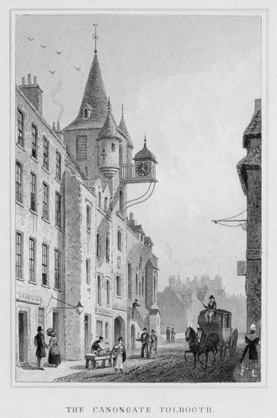 Il Canongate Tolbooth, Edimburgo, inciso da Thomas Barber, 1829 da Thomas Hosmer Shepherd