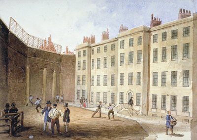 Veduta della prigione di Fleet dal campo da tennis, Città di Londra, 1845 da Thomas Hosmer Shepherd