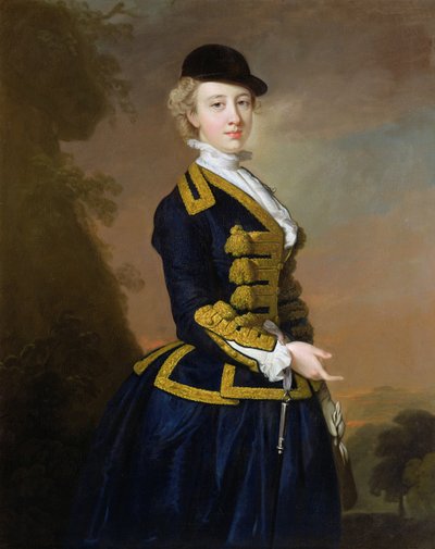 Ritratto di Nancy Fortesque con un abito da equitazione blu scuro da Thomas Hudson