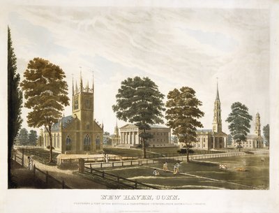 New Haven, Conn. Comprendente Una Vista Delle Chiese Episcopale e Presbiteriana, State House e Yale College da Thomas Illman