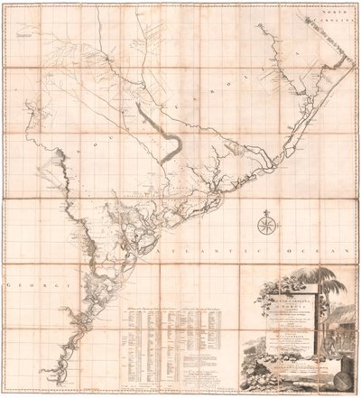 Mappa della Carolina del Sud e di una parte della Georgia di De Brahm da Thomas Jefferys