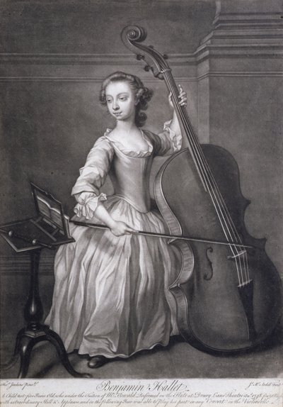 Ritratto di Benjamin Hallet che suona il violoncello, inciso da James McArdell, c.1749 da Thomas Jenkins