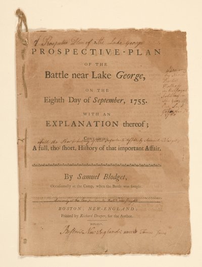 Piano Proiettivo della Battaglia combattuta vicino al Lago George. Testo (parte B) di Samuel Blodgett da Thomas Johnston