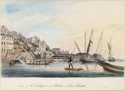 Veduta del cantiere navale, a Bahia o San Salvador da Thomas L. Hornbrook