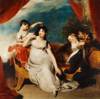 Ritratto di gruppo di Mrs Henry Baring e due dei suoi figli e un grande cane, un paesaggio oltre, c.1817-1824 da Thomas Lawrence