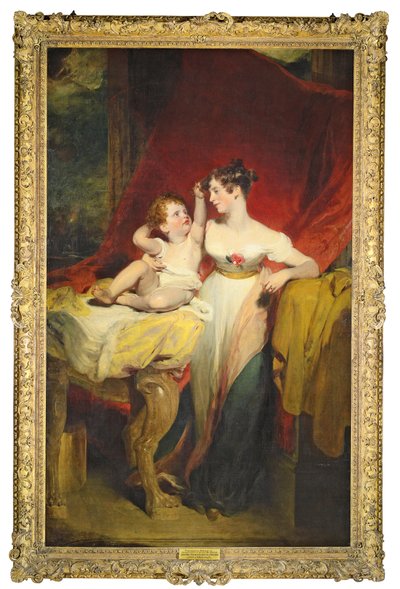Ritratto di Anne, Viscontessa Pollington, poi Contessa di Mexborough (m. 1870), con suo figlio, John Charles (1810-99), poi 4° Conte di Mexborough, a figura intera, lei in un vestito bianco con una rosa da Thomas Lawrence