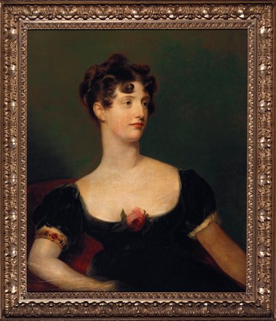 Ritratto di Lady Beresford, seduta, a mezzo busto in un vestito nero decorato con una rosa da Thomas Lawrence
