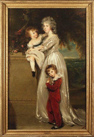 Ritratto di Mrs. Annesley in piedi a figura intera, in un vestito bianco con i suoi due bambini da Thomas Lawrence