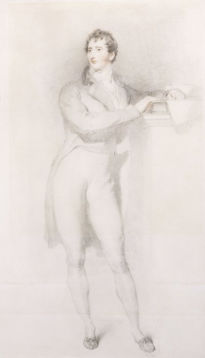 Ritratto di Sir Francis Burdett, Bart, piccolo a figura intera, in piedi accanto a un caminetto, c.1796 da Thomas Lawrence