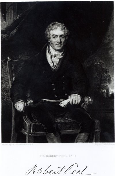Ritratto di Sir Robert Peel (1788-1850), incisione di H. Robinson da Thomas Lawrence