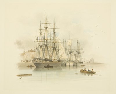 Ormeggio tra i due bacini di fango a The Grove, mostrando uno dei West Indiamen di Daniel 