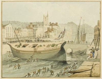 Pulizia del porto galleggiante, 1828 da Thomas Leeson the Elder Rowbotham