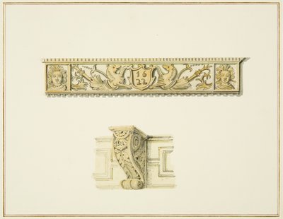 Fregio in 15 Broad Street e mensola sulla casa accanto al Guildhall da Thomas Leeson the Elder Rowbotham