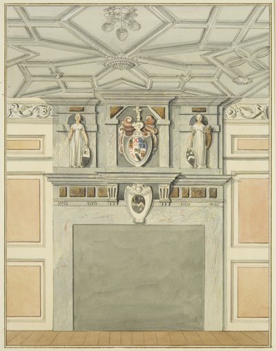 Interno con camino della casa del sacrestano, Whitson Court da Thomas Leeson the Elder Rowbotham