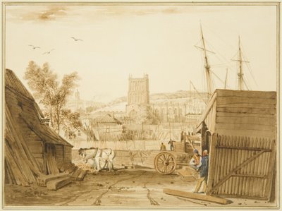 Vista dal Cantiere di Legname di Acraman, Wapping, con vista verso la Cattedrale da Thomas Leeson the Elder Rowbotham