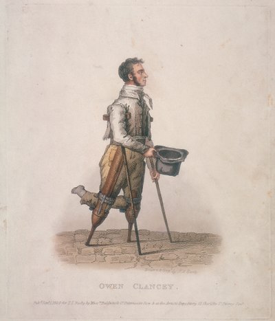 Owen Clancy, mendicante con il cappello in mano, su stampelle e con dispositivi legati alle gambe da Thomas Lord Busby
