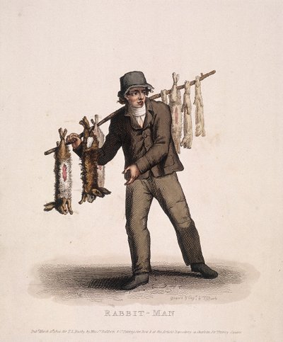 Venditore di conigli che porta un palo con conigli, 1820 da Thomas Lord Busby