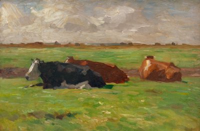 Paesaggio estivo della Germania settentrionale con mucche sdraiate da Thomas Ludwig Herbst