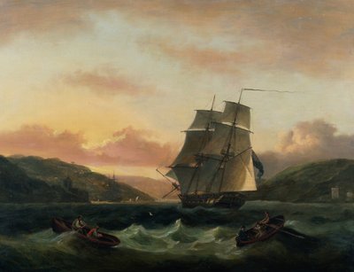 Un brigantino a vele spiegate nel porto di Dartmouth da Thomas Luny