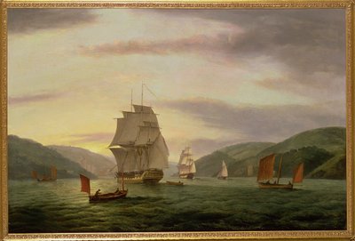Una fregata, un lugger e una nave mercantile nel porto di Dartmouth, 1808 da Thomas Luny