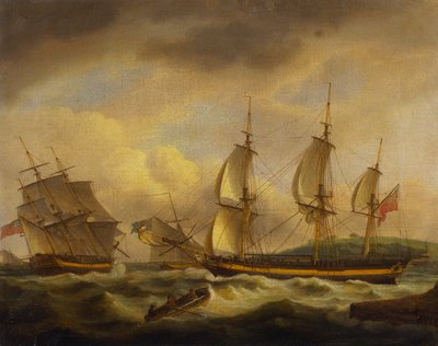 Una nave mercantile in due posizioni presso un estuario sulla costa sud-occidentale da Thomas Luny