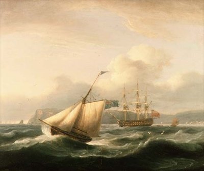 Un Due-Ponti Ancorato nel Porto di Torbay, con un Cutter in Primo Piano da Thomas Luny