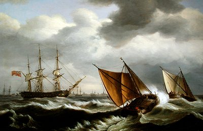 Imbarcazioni costiere olandesi con una fregata inglese all