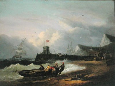 Trainare una barca a riva al largo del porto di Dover da Thomas Luny