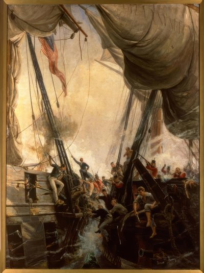 Shannon e Chesapeake in combattimento ravvicinato, 1813 da Thomas Marie Hemy
