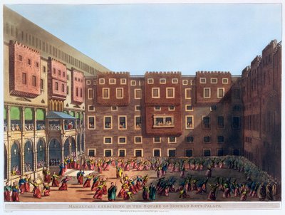 Mamelucchi che si esercitano nella piazza del palazzo di Mourad Bey, Il Cairo, Egitto da Thomas Milton