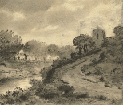 Paesaggio Fluviale Boschivo con una Roccia in Primo Piano a Sinistra, c.1800 da Thomas Monro