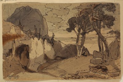 Disegno, Strada in un paesaggio montano, 1875 da Thomas Moran