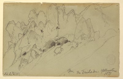 Disegno, La tana del diavolo, Yellowstone, 1871 da Thomas Moran