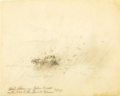 Tempesta di grandine sul Cabin Creek, sulla strada per la Torre del Diavolo da Thomas Moran